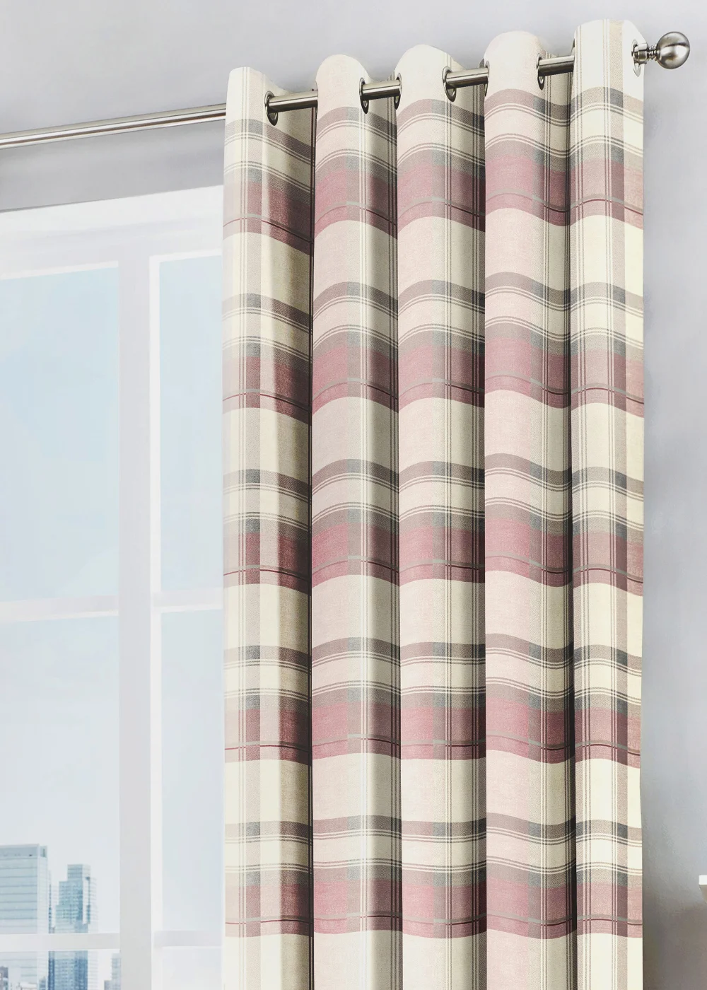 Fusion Balmoral Check Pink Eyelet Curtains - 46W X 54D (116x137cm) Image 2