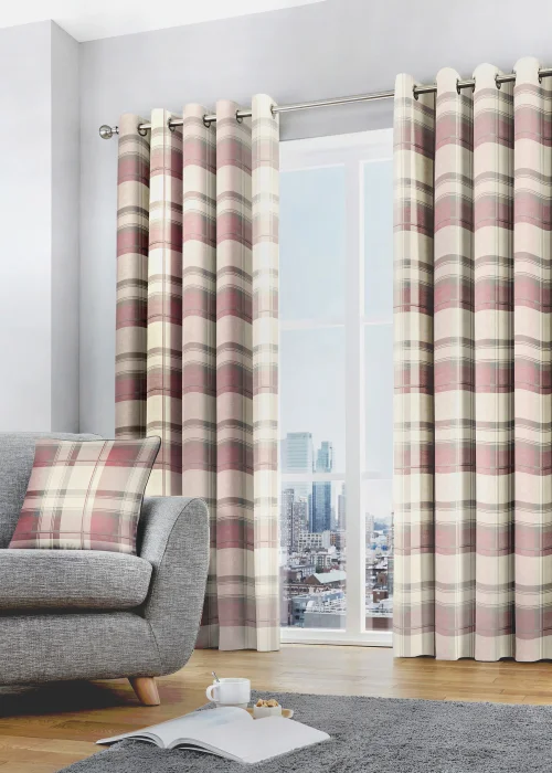 Fusion Balmoral Check Pink Eyelet Curtains - 46W X 54D (116x137cm) Image 1