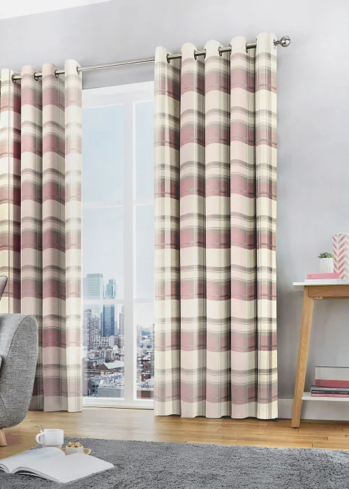 Fusion Balmoral Check Pink Eyelet Curtains - 46W X 54D (116x137cm) Image 3