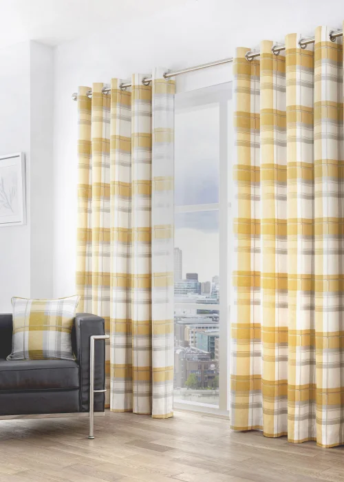 Fusion Balmoral Check Yellow Eyelet Curtains - 46W X 54D (116x137cm) Image 1