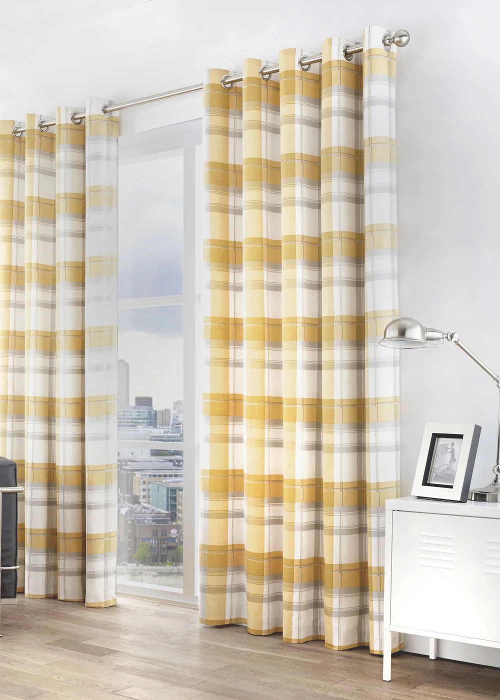 Fusion Balmoral Check Yellow Eyelet Curtains - 46W X 54D (116x137cm) Image 3