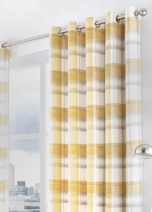 Fusion Balmoral Check Yellow Eyelet Curtains - 46W X 54D (116x137cm) Image 2