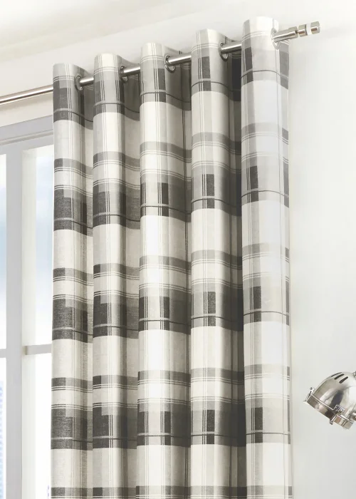 Fusion Balmoral Check Grey Eyelet Curtains - 46W X 54D (116x137cm) Image 2