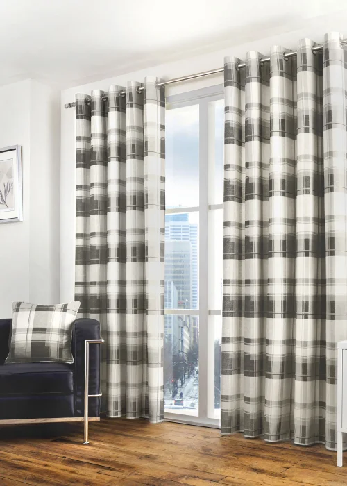 Fusion Balmoral Check Grey Eyelet Curtains - 46W X 54D (116x137cm) Image 1