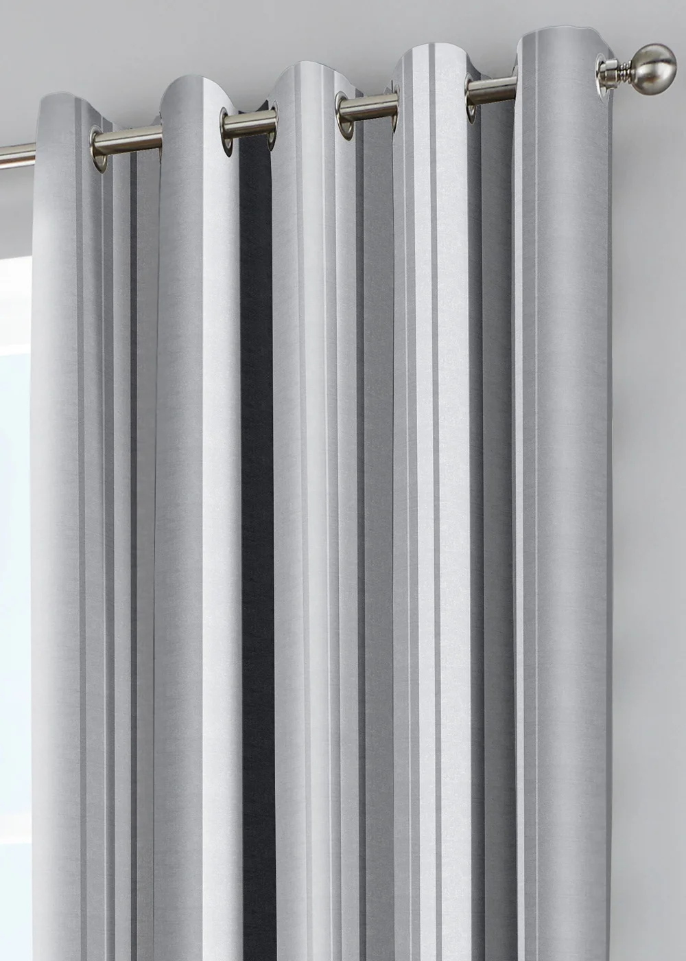 Fusion Whitworth Stripe Grey Eyelet Curtains - 46W X 54D (116x137cm) Image 2