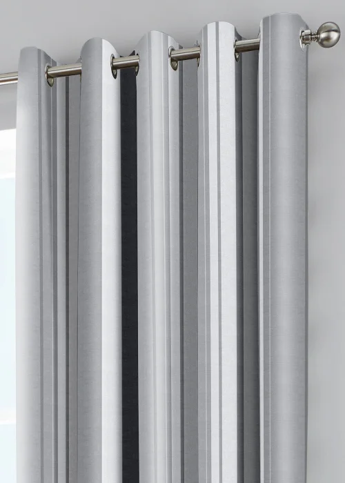 Fusion Whitworth Stripe Grey Eyelet Curtains - 46W X 54D (116x137cm) Image 2