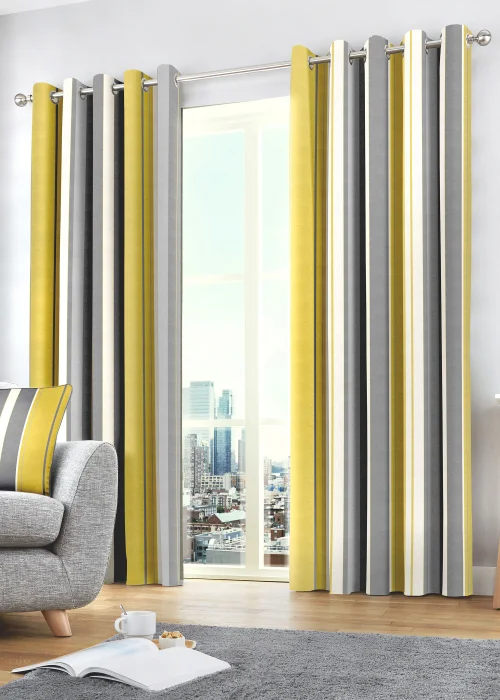 Fusion Whitworth Stripe Yellow Eyelet Curtains - 46W X 54D (116x137cm) Image 1