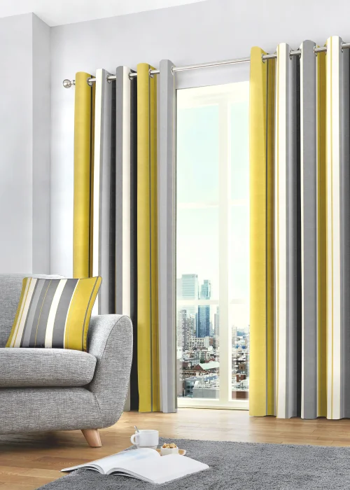 Fusion Whitworth Stripe Yellow Eyelet Curtains - 46W X 54D (116x137cm) Image 4