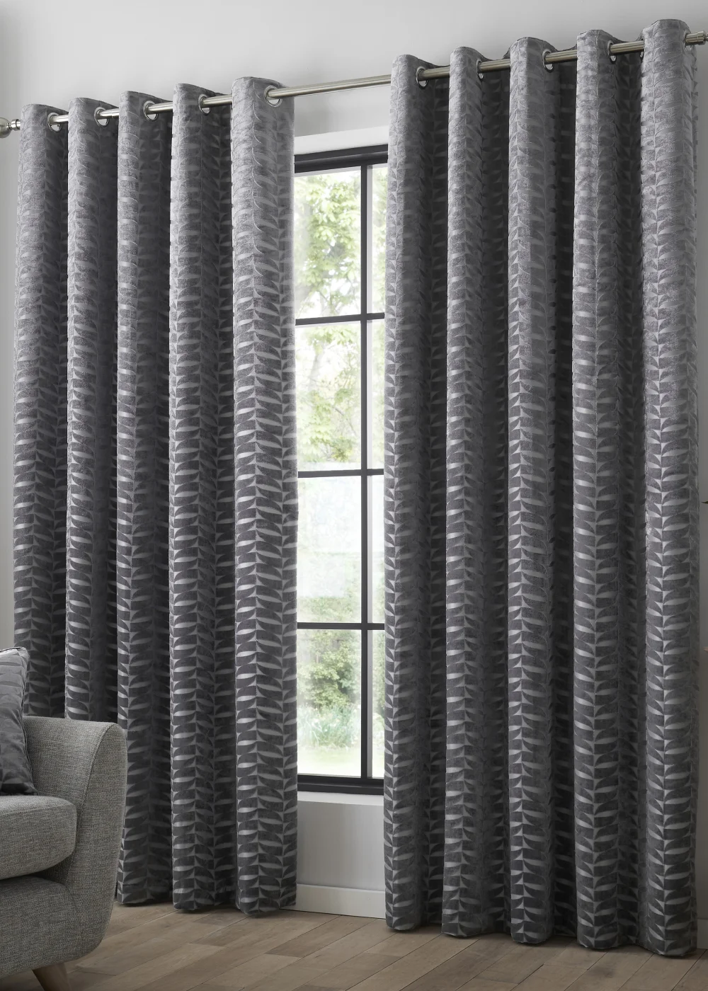 Curtina Kendal Grey Eyelet Curtains - 46W X 54D (116x137cm) Image 1