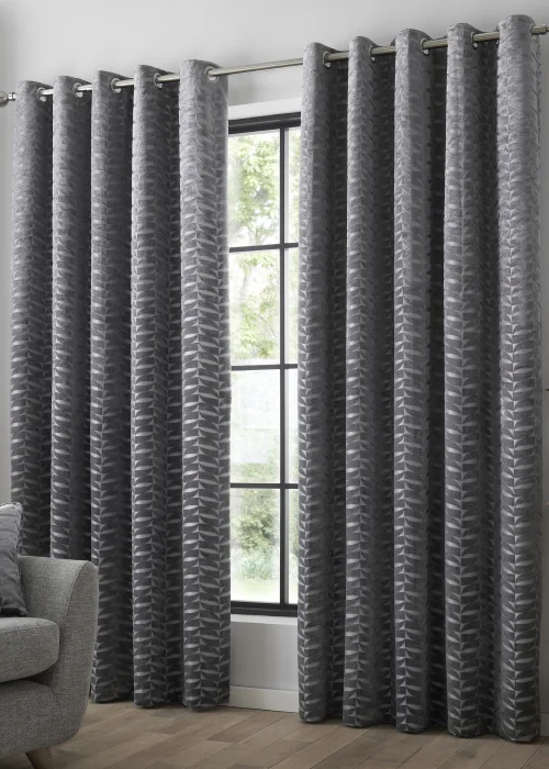 Curtina Kendal Grey Eyelet Curtains - 46W X 54D (116x137cm) Image 1