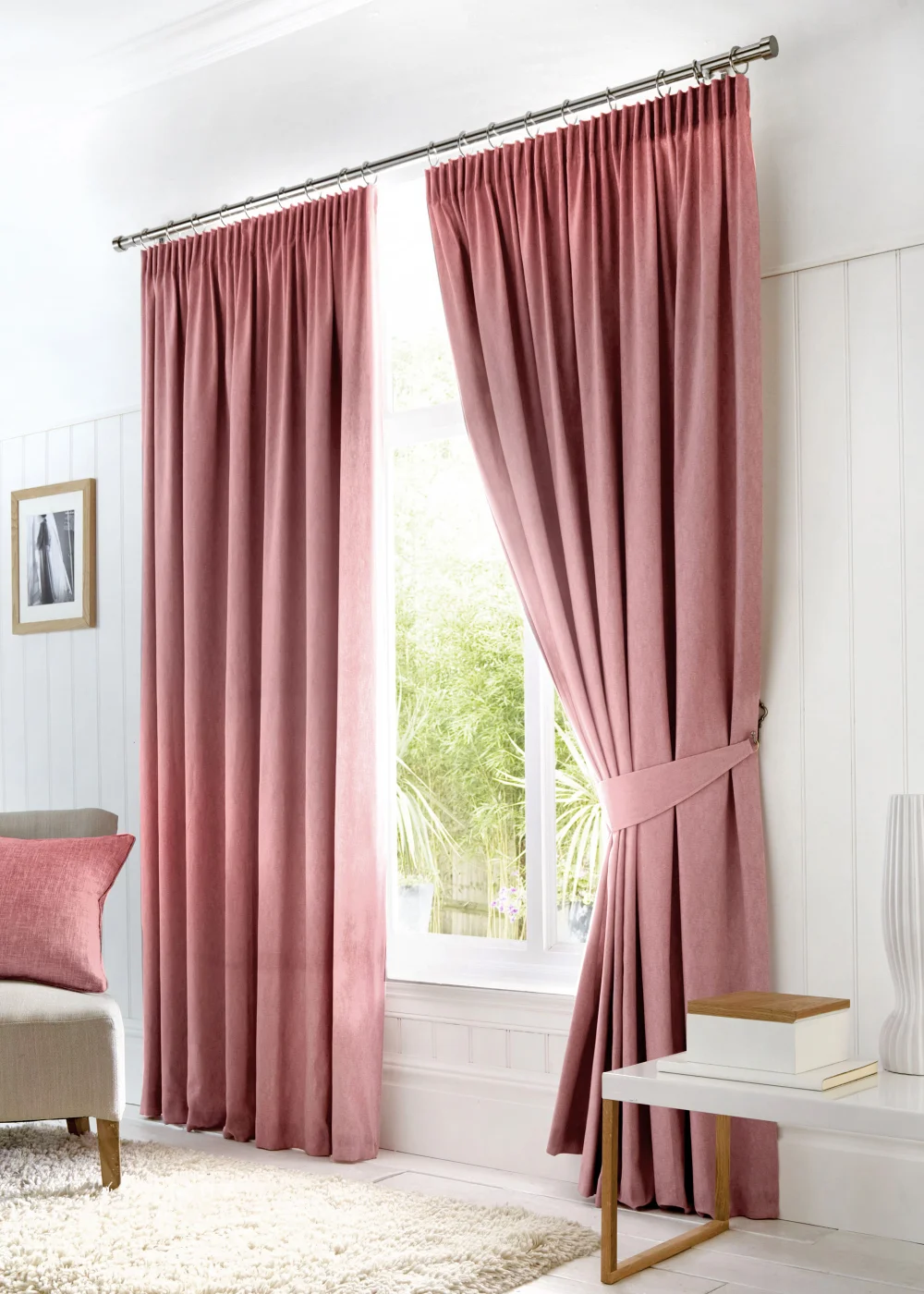 Fusion Dijon Blackout Pink Pencil Pleat Curtains - 46W X 54D (116x137cm) Image 1