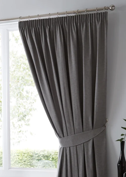 Fusion Dijon Blackout Grey Pencil Pleat Curtains - 46W X 54D (116x137cm) Image 2