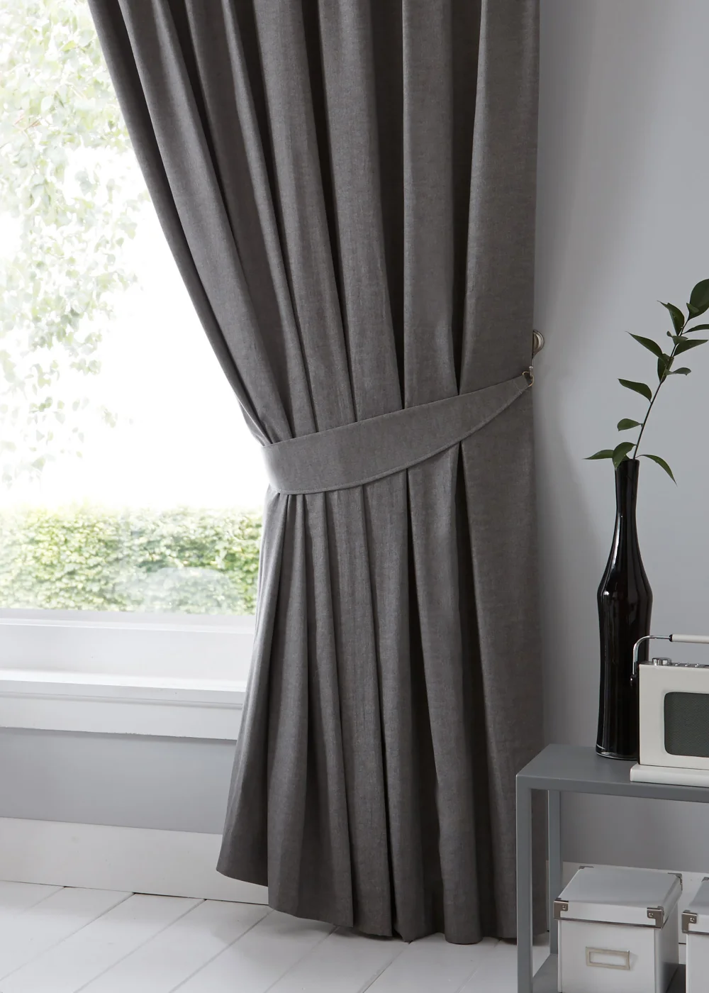 Fusion Dijon Blackout Grey Pencil Pleat Curtains - 46W X 54D (116x137cm) Image 3