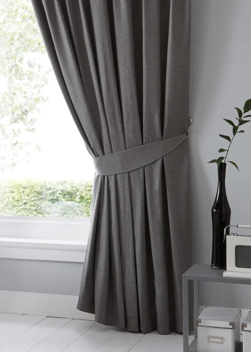 Fusion Dijon Blackout Grey Pencil Pleat Curtains - 46W X 54D (116x137cm) Image 3