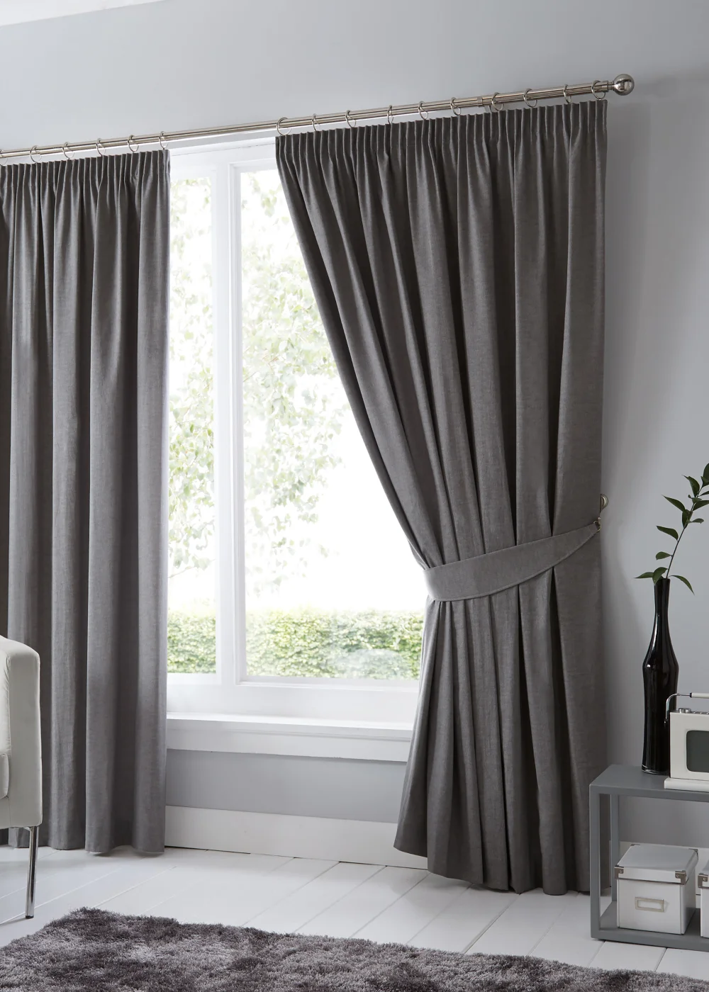 Fusion Dijon Blackout Grey Pencil Pleat Curtains - 46W X 54D (116x137cm) Image 1