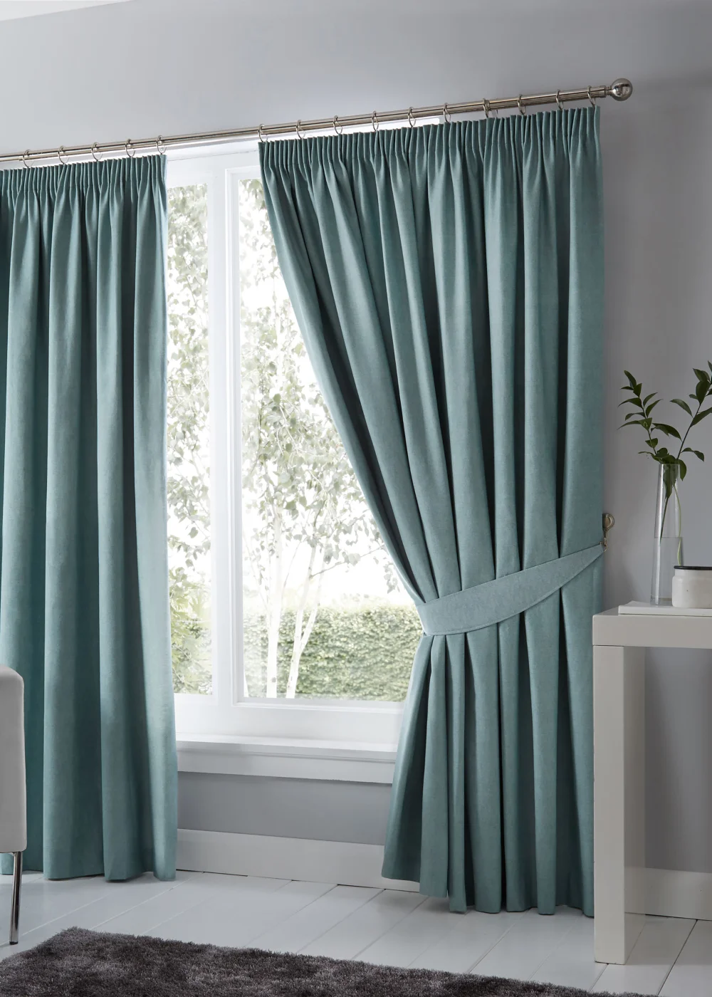 Fusion Dijon Blackout Blue Pencil Pleat Curtains - 46W X 54D (116x137cm) Image 1