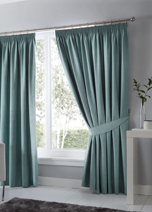 Fusion Dijon Blackout Blue Pencil Pleat Curtains - 46W X 54D (116x137cm) Image 1