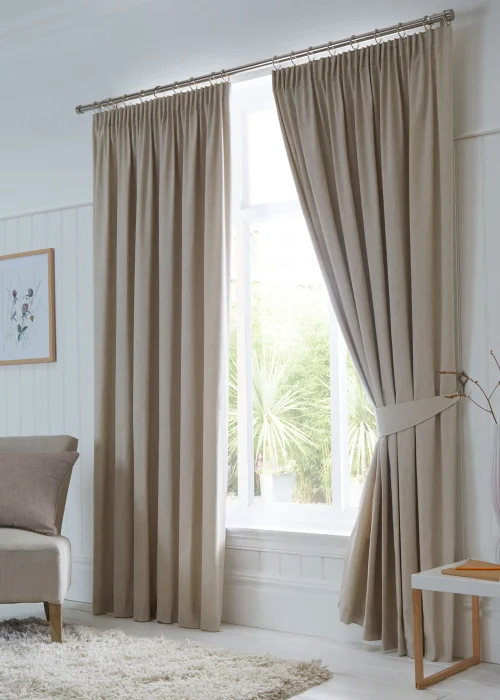 Fusion Dijon Blackout Natural Pencil Pleat Curtains - 46W X 54D (116x137cm) Image 1