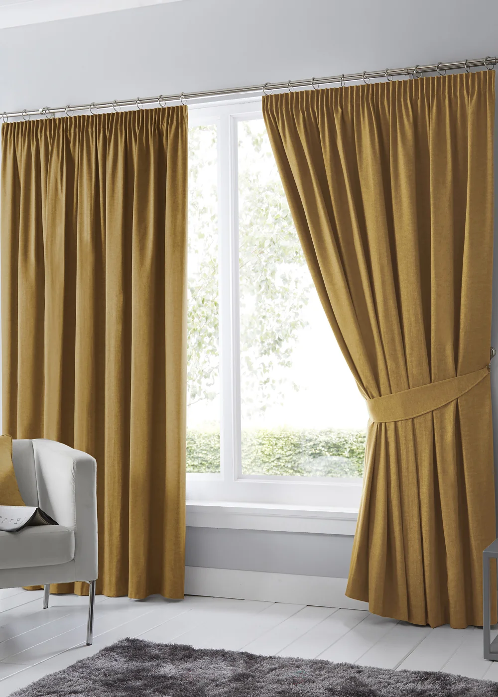 Fusion Dijon Blackout Yellow Pencil Pleat Curtains - 46W X 54D (116x137cm) Image 1