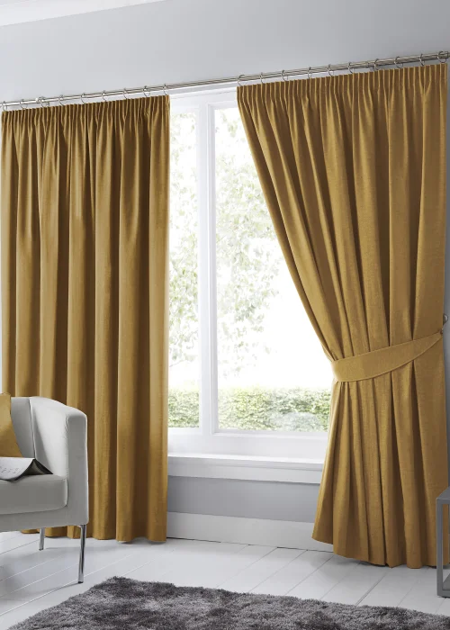 Fusion Dijon Blackout Yellow Pencil Pleat Curtains - 46W X 54D (116x137cm) Image 1