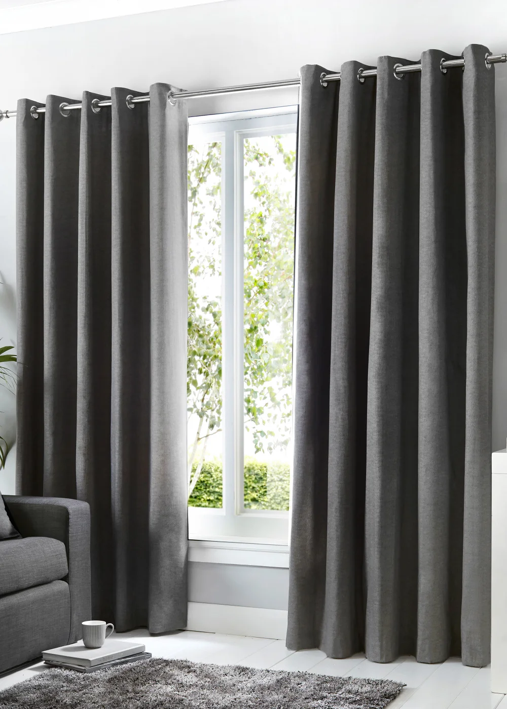 Fusion Sorbonne Grey Eyelet Curtains - 46W X 54D (116x137cm) Image 1