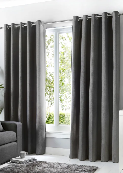 Fusion Sorbonne Grey Eyelet Curtains - 46W X 54D (116x137cm) Image 1