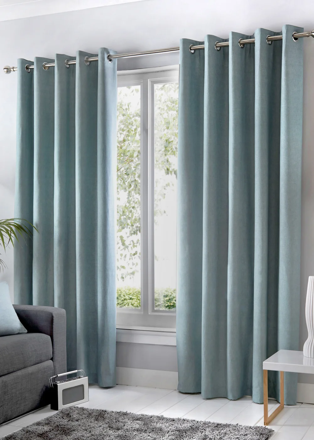 Fusion Sorbonne Duck Egg Blue Eyelet Curtains - 46W X 54D (116x137cm) Image 1