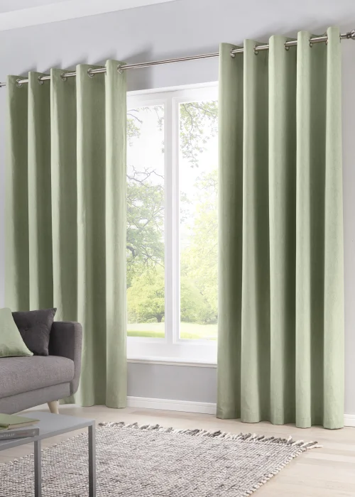 Fusion Sorbonne Green Eyelet Curtains - 46W X 54D (116x137cm) Image 1