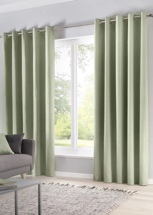 Fusion Sorbonne Green Eyelet Curtains