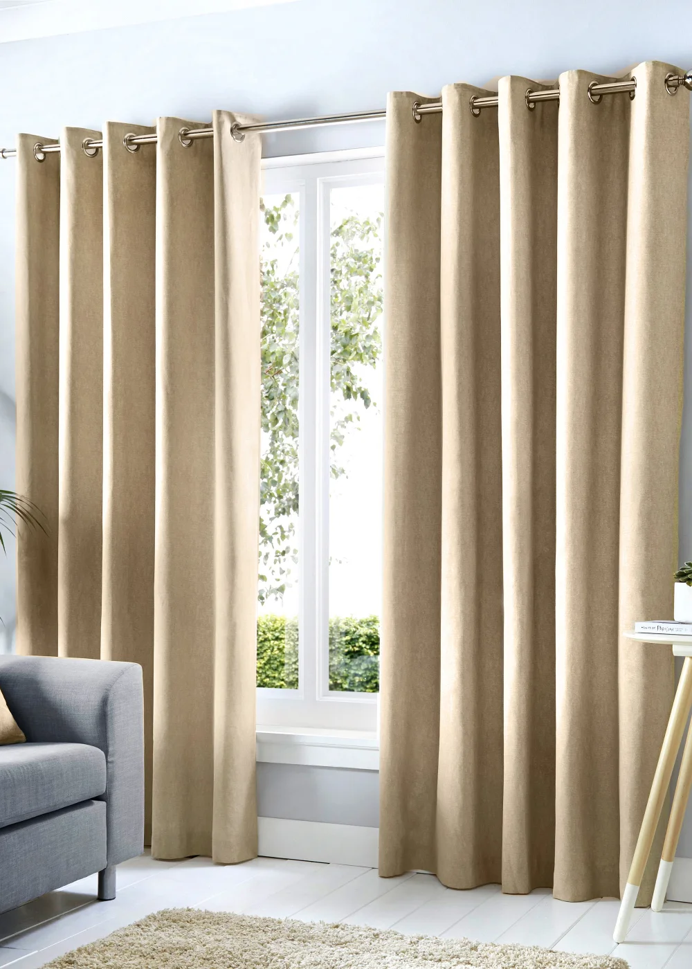 Fusion Sorbonne Natural Eyelet Curtains - 46W X 54D (116x137cm) Image 1