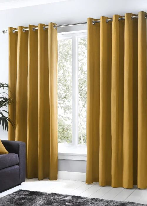 Fusion Sorbonne Yellow Eyelet Curtains - 46W X 54D (116x137cm) Image 1