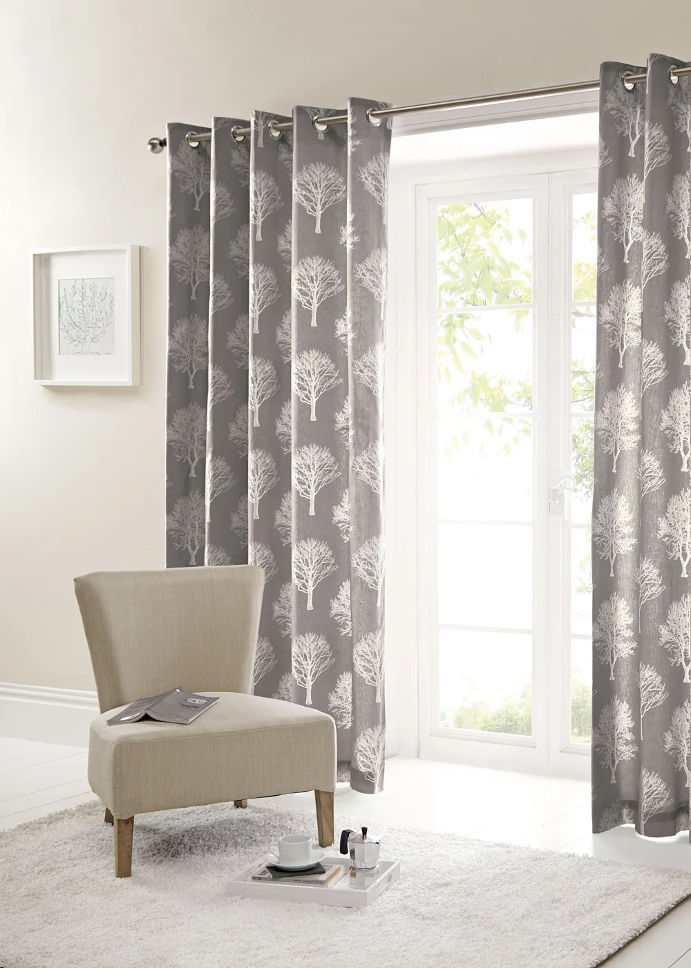 Fusion Woodland Trees Grey Eyelet Curtains - 46W X 54D (116x137cm) Image 4