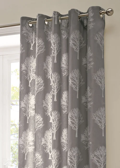 Fusion Woodland Trees Grey Eyelet Curtains - 46W X 54D (116x137cm) Image 2
