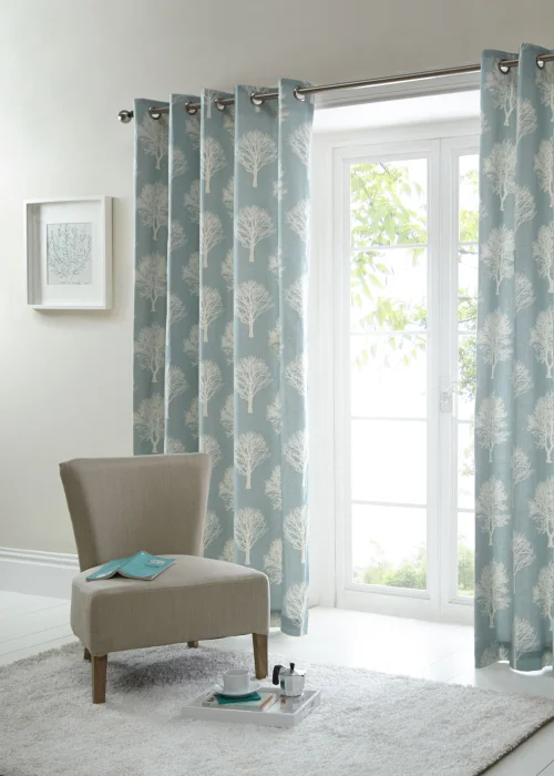 Fusion Woodland Trees Blue Eyelet Curtains - 46W X 54D (116x137cm) Image 4