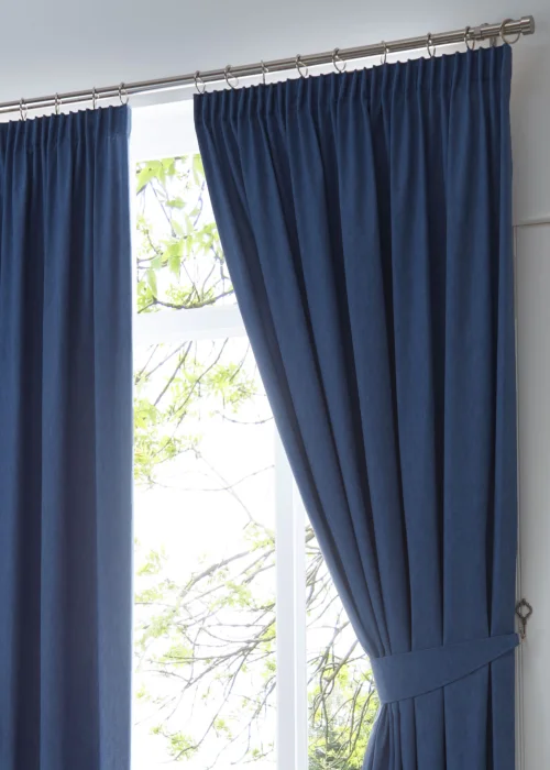 Fusion Dijon Blackout Navy Pencil Pleat Curtains - 46W X 54D (116x137cm) Image 2