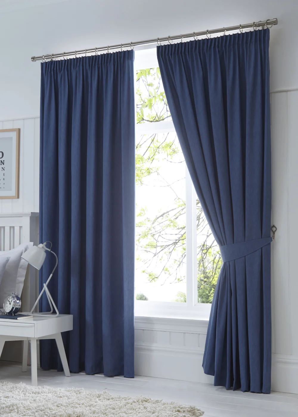 Fusion Dijon Blackout Navy Pencil Pleat Curtains - 46W X 54D (116x137cm) Image 1