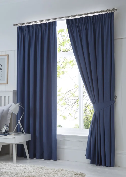 Fusion Dijon Blackout Navy Pencil Pleat Curtains - 46W X 54D (116x137cm) Image 1