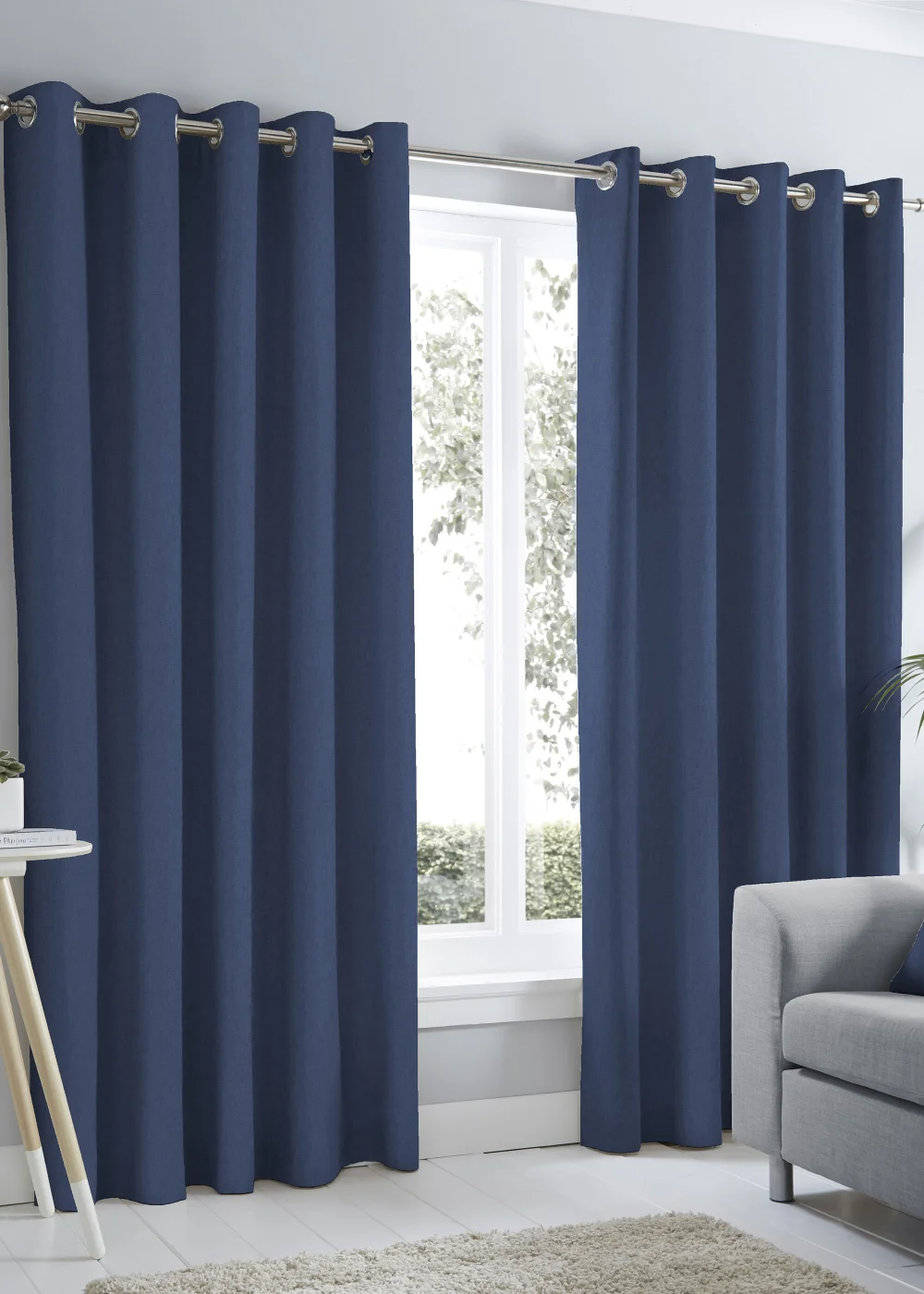 Fusion Sorbonne Navy Eyelet Curtains - 46W X 72D (117x183cm) Image 1
