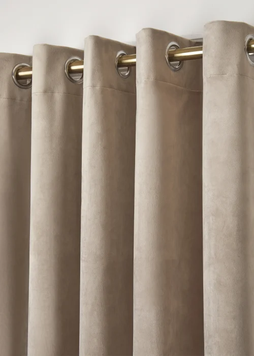 Laurence Llewelyn-Bowen Montrose Velvet Blackout Beige Eyelet Curtains - 46W X 54D (116x137cm) Image 2