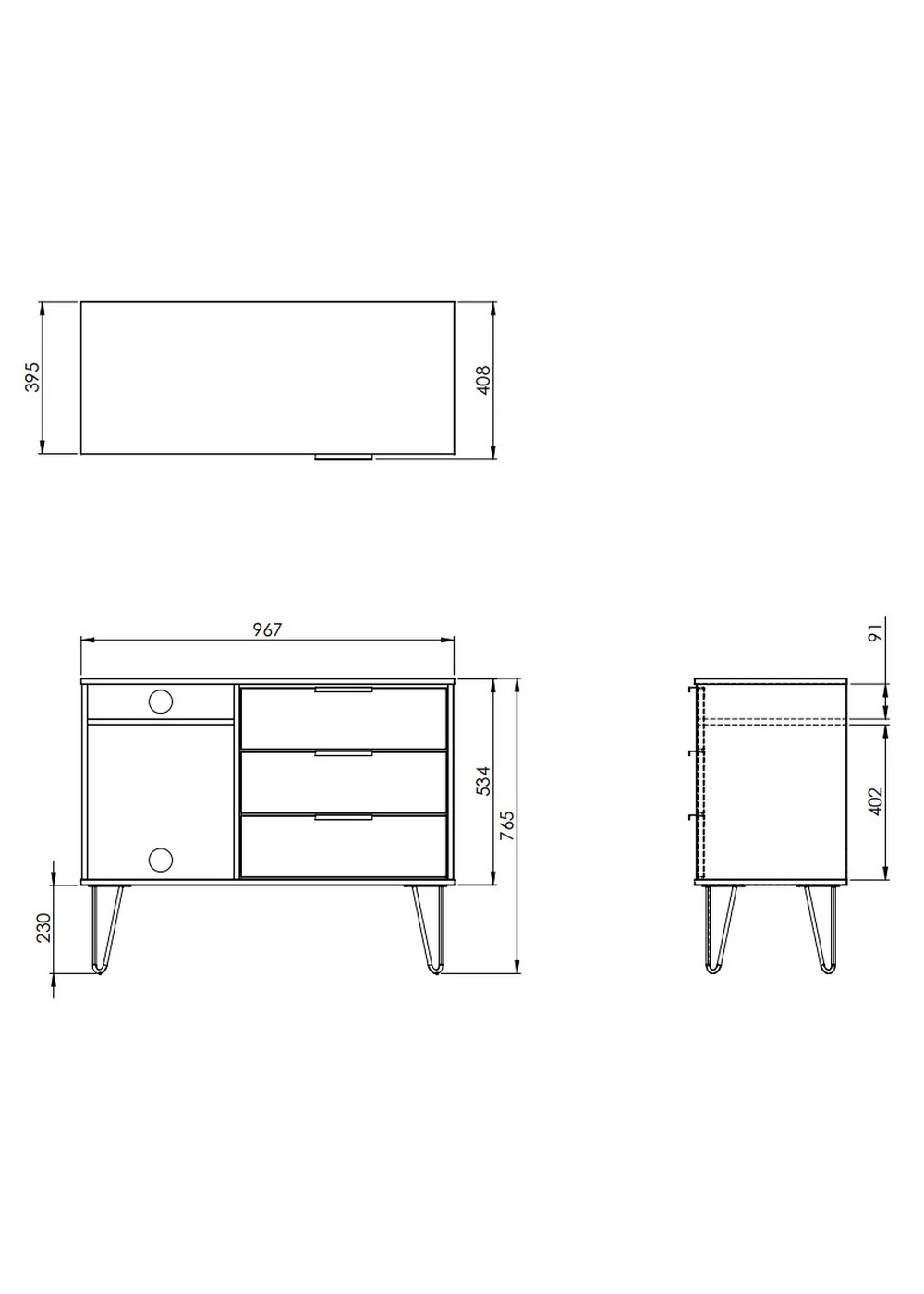 Swift Milano 3 Drawer TV Unit (74cm x 39.5cm x 97cm) - One Size Image 4