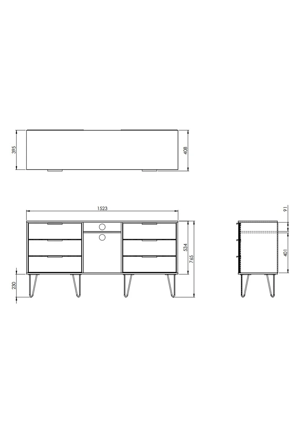 Swift Milano 6 Drawer TV Unit (74cm x 39.5cm x 152cm) - One Size Image 4