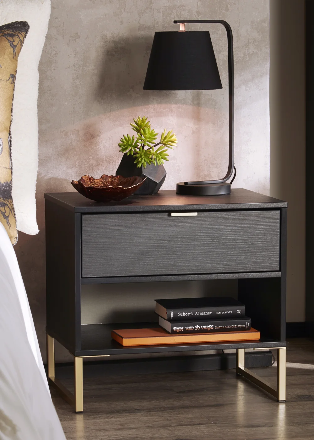 Swift Cordoba Double 1 Drawer Bedside Cabinet (54cm x 39.5cm x 57.5cm) - One Size Image 2