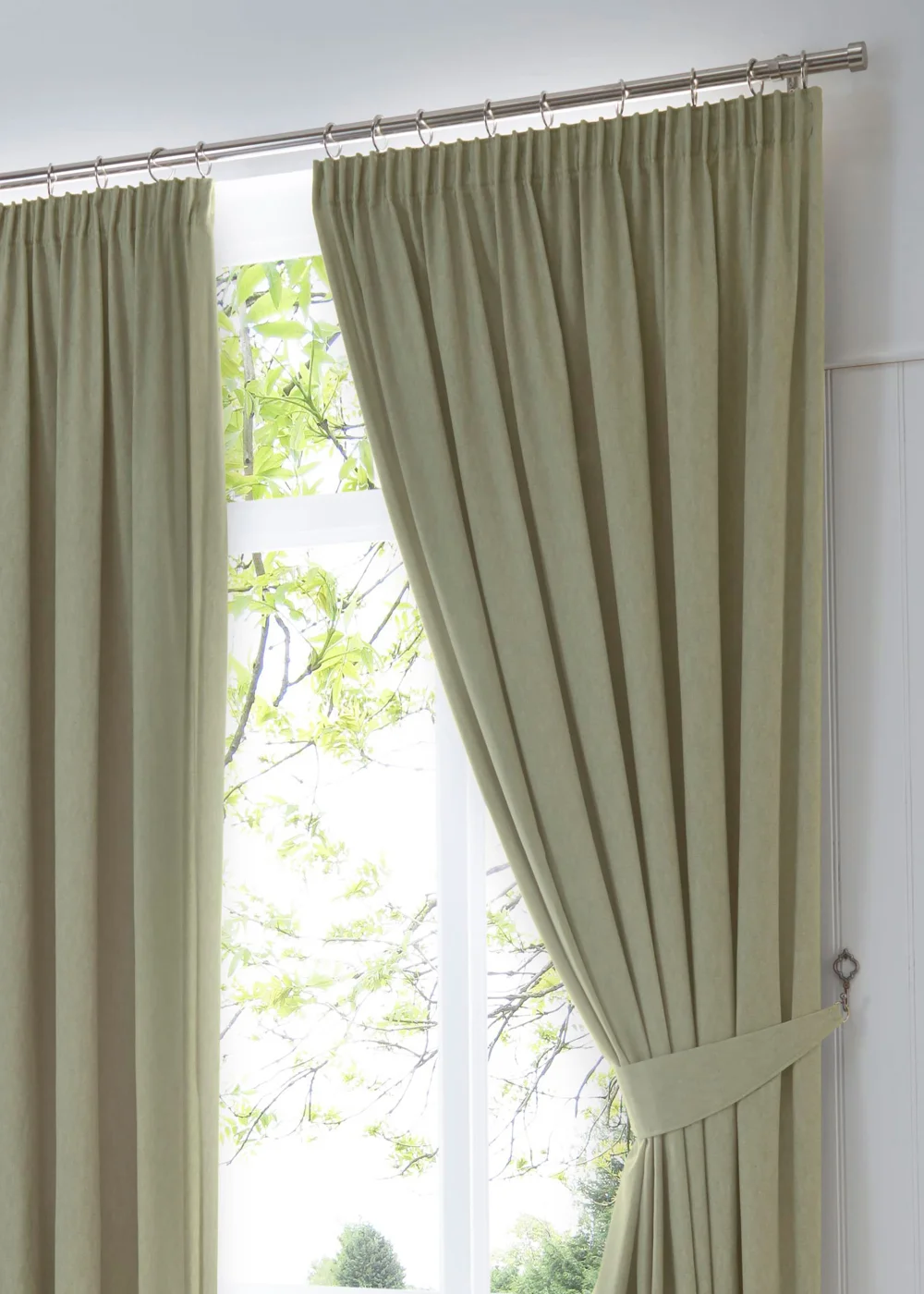 Fusion Dijon Blackout Green Pencil Pleat Curtains - 46W X 54D (116x137cm) Image 2