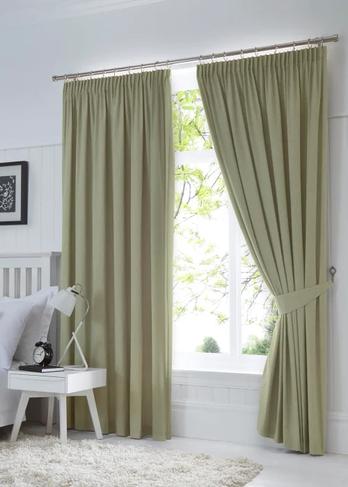 Fusion Dijon Blackout Green Pencil Pleat Curtains - 46W X 54D (116x137cm) Image 1