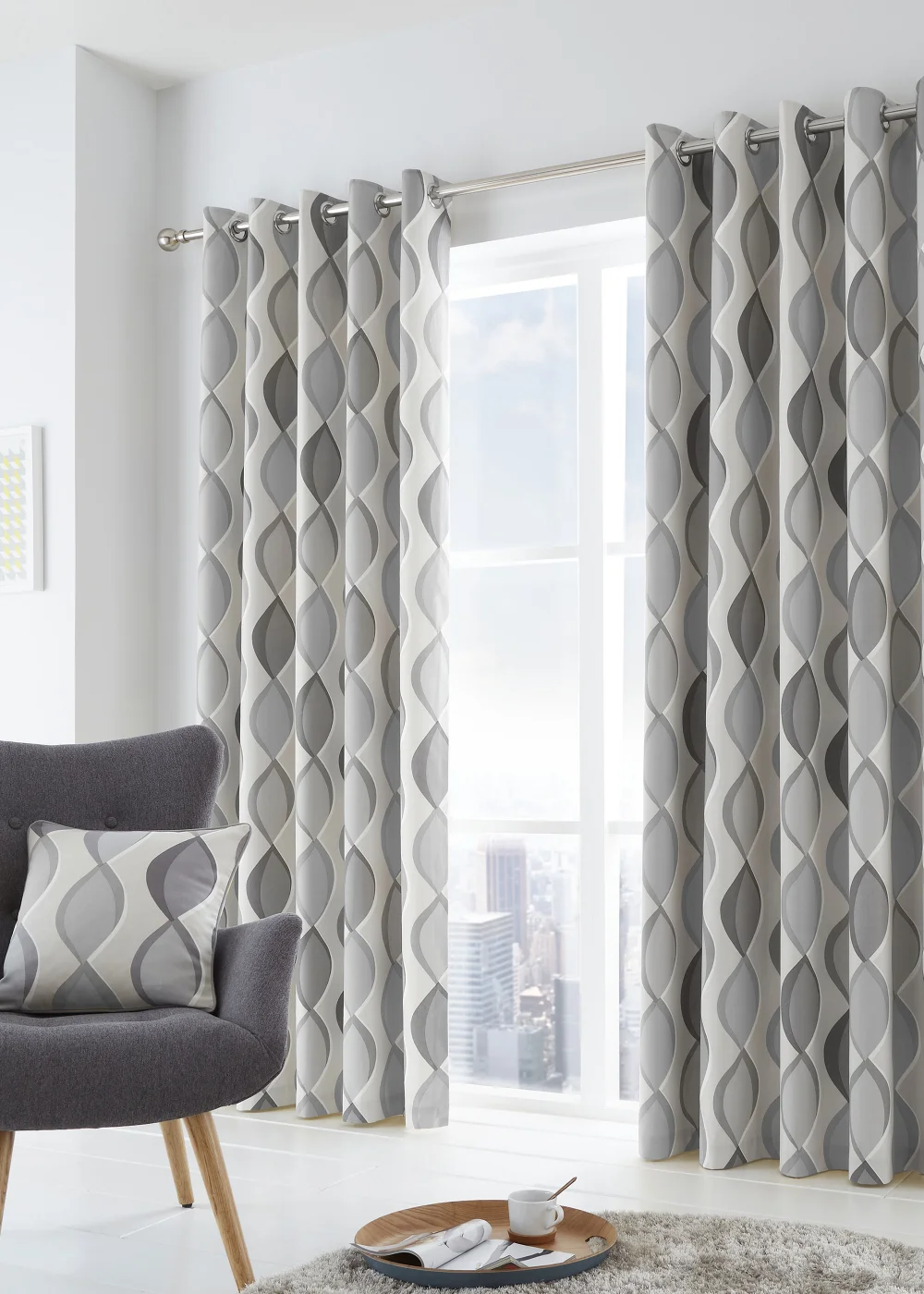 Fusion Lennox Grey Eyelet Curtains - 46W X 54D (116x137cm) Image 4