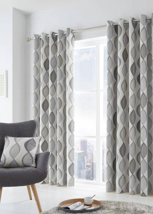 Fusion Lennox Grey Eyelet Curtains - 46W X 54D (116x137cm) Image 4