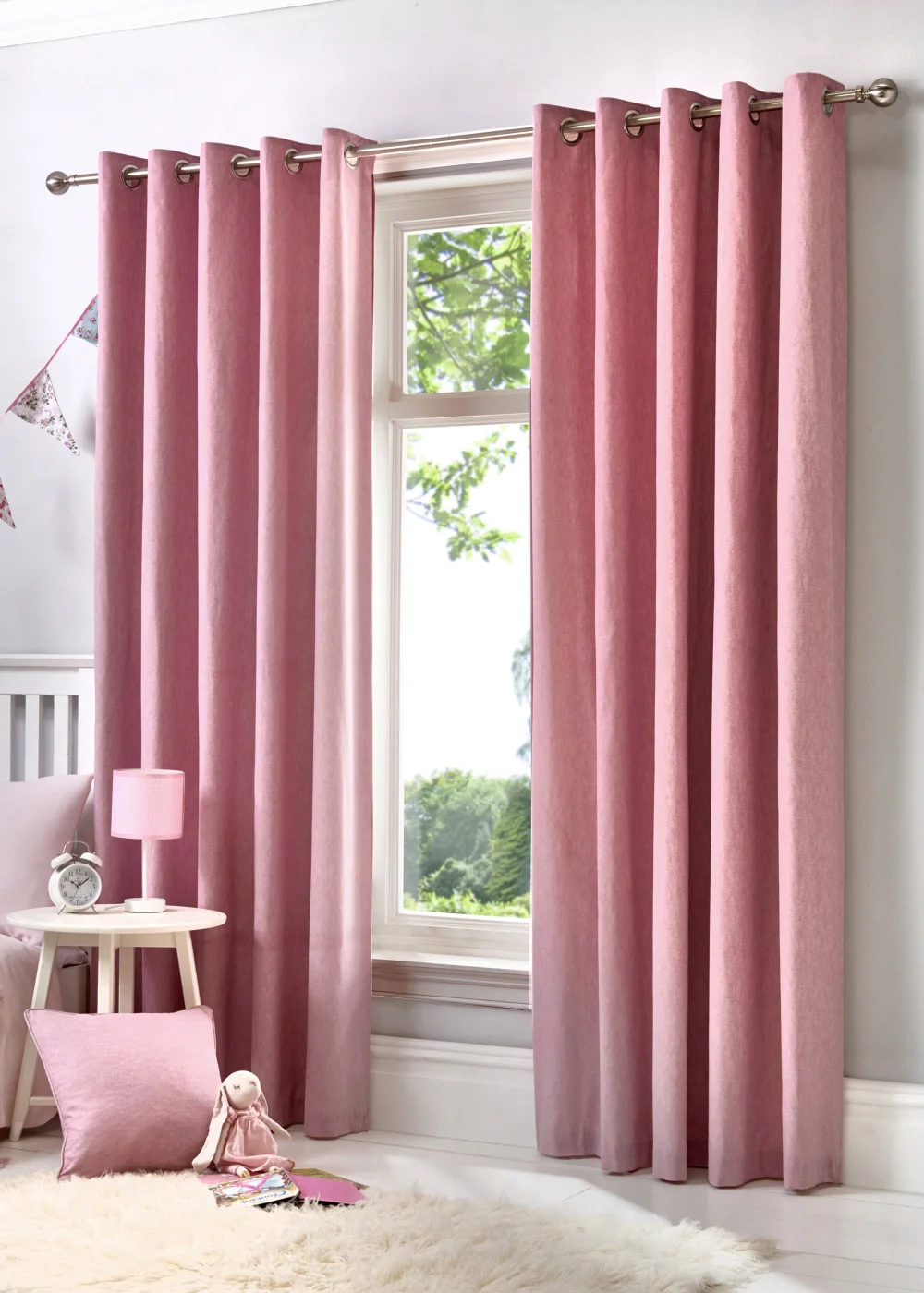 Fusion Sorbonne Pink Eyelet Curtains - 46W X 54D (116x137cm) Image 1