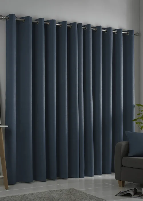 Fusion Strata Dimout Navy Eyelet Curtains - 46W X 54D (116x137cm) Image 2