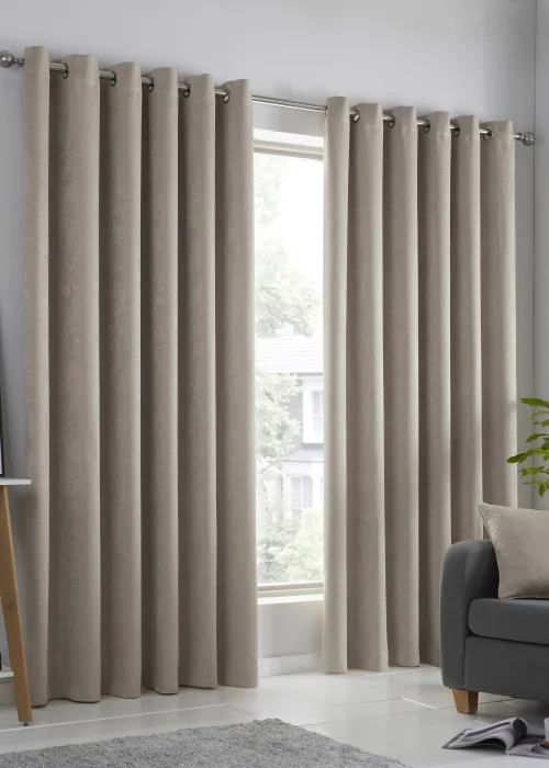 Fusion Strata Dimout Natural Eyelet Curtains - 46W X 72D (117x183cm) Image 1