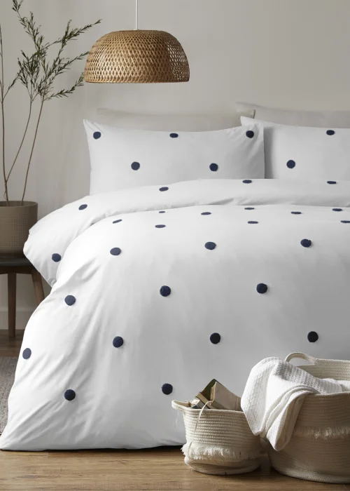 Appletree Dot Garden White/Navy Duvet Cover Set - Single Image 1